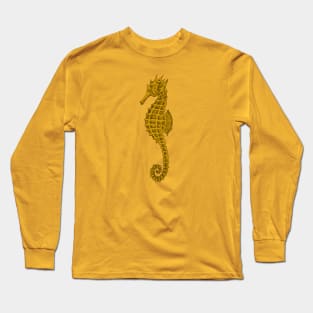 Cute Seahorse Tattoo Style In Ochre Yellow Long Sleeve T-Shirt